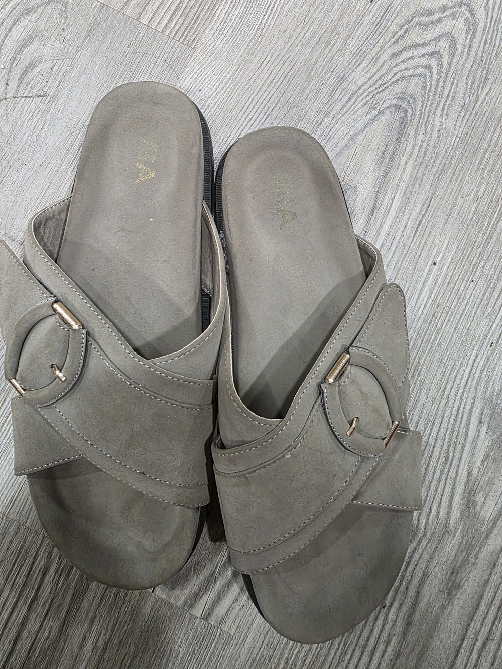 MIA Gray Cross-Band Slide Sandals with Buckle - Picture 2 of 5